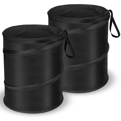 Image of Car Trash Can, 2 Packs 4 Gallons Garbage Can, Collapsible Trash Bin | Pop-Up Trash Can for Car Front Back Seat, Portable Car Trash Bag Hanging for Vehicle SUV Rv Truck Accessories Interior, Black