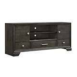 Benzara Jeni TV Media Console, Sliding Doors, 2 Drawers, Rustic Dark Gray