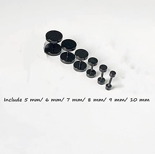 KOMUNJ Stainless Steel Earrings Set for Women Men Hypoallergenic Studs Piercing, Black, 6 works, 5-10mm, 5 mm, 6 mm, 7 mm - Image 3