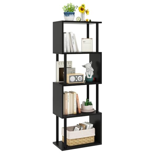 IBUYKE Bibliothèque en Forme de S, Étagère à Livres à 5 Niveaux,Meuble de Rangement,bibliothèque Moderne pour Salon, Chambre à Coucher, Bureau à Domicile, Noir...