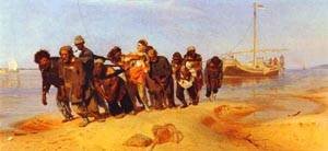 Peinture à l'huile Les Bateliers de la Volga, décor élégant pour salon et bureau