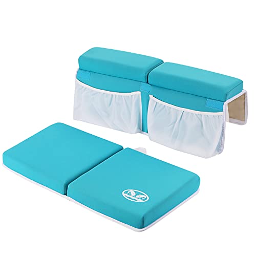 Image of Baby Bath Kneeler and Elbow Rest Set-Ultra 2.0” Thick Cushion, None Slip Extra Large 4 Section Cups and 4 Large Storage Pockets, Fast Dry, Easy Storage, Portable, Great Gift