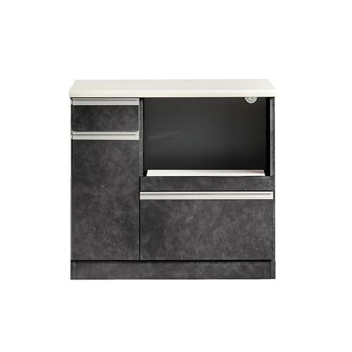 Pure Luxe キッチンカウンター 90cm 食器棚 収納 キッチン モイス付 国産 おしゃれ 日本製 ダークグレー 開梱設置 (ダークグレー, 90幅ロータイプ)