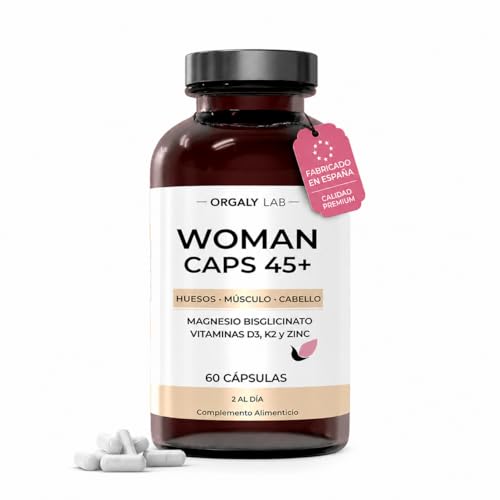 Orgaly Lab. Magnesio Bisglicinato Mujer 45+ con Zinc y Vitaminas D3 + K2 | multivitaminico mujer para Menopausia, Cansancio y mejor descanso | Salud Ósea, Energía y Equilibrio Hormonal | 60 Cápsulas