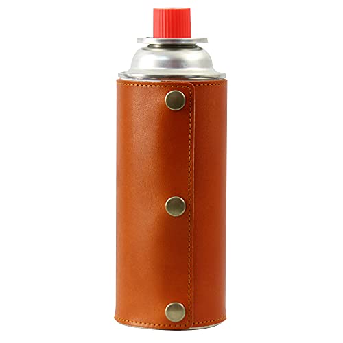 【日本製】高級栃木レザーで作った 本革ガス缶カバー CB缶 カバー ガスボンベカバー (オレンジ/アンティーク金具)