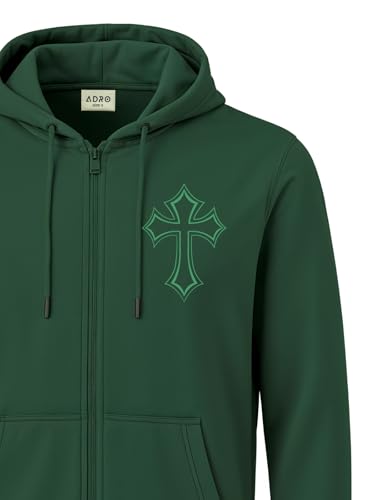Image of ADRO Men's Regular Fit Zip-Up Hoodie for man | 320 GSM Cotton Poly Fleece Zipper Sweatshirt with Soft Fabric & Printed Hoodies