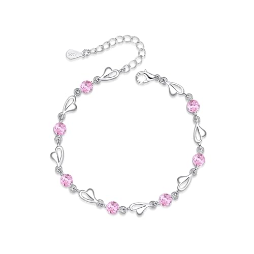 Bracelet d'amitié en argent 925 réglable avec pierre de naissance de cœur