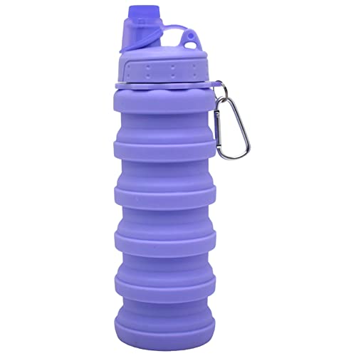 Image of Kiditos Expandable Silicone Sipper Water Bottle, Foldable Bottle for Kids for Sports, Trekking, Cycling, Gym, School Water Bottle with Snap Hook, Purple