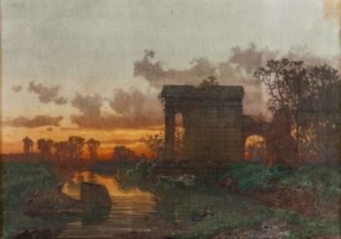 Posters et art pour décoration chambre avec le tableau ruines antiques au coucher de soleil