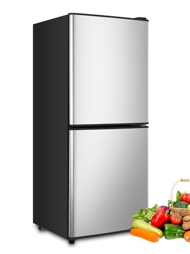 Image of KRIB BLING 4.0 Cu.Ft Refrigerator with Freezer, 2 Doors Fridge with Adjustable Thermostat Control, Refrigerator for Kitchen, Dorm, Apartment, Garage, Office, Silver