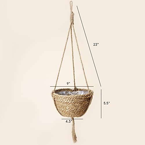 La Jolie Muse Natural Seagrass Hanging Planter Basket Set,Indoor Plant Pots, Boho Decor Plant Pot Cover, 9 (D)*5.5(H) Inch, Pack 2 #TOP5