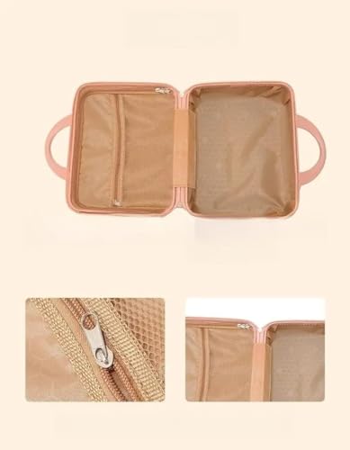 Image of Portable Hard Shell Cosmetic Bag Travel Case, Small Travel Hand Luggage with Elastic Band, Mini Abs Carrying Makeup Case Suitcase (B-White & Rose)