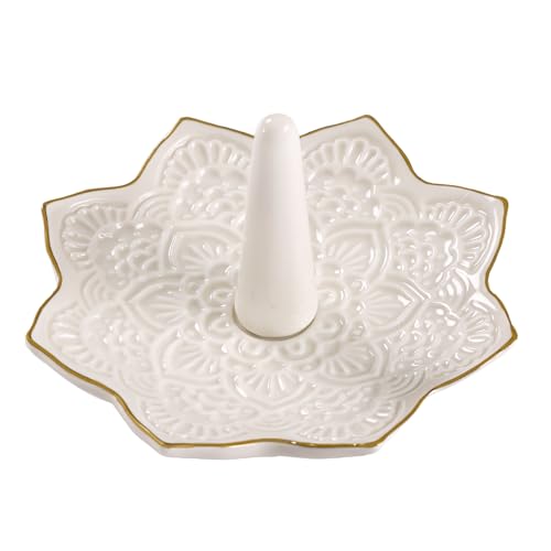 Image of Ceramic Mandala Ring Holder Dish, Decorative Jewelry Holder Trinket Tray Room Decor, Engagement Wedding Birthday Gifts for Women Girls (white)
