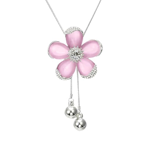 HSQYJ Crystal Long Necklaces for Women Adjustable Rhinestone Flower Necklaces for Women Fashion Sweater Statement Jewelry for Women Gift (Pink)