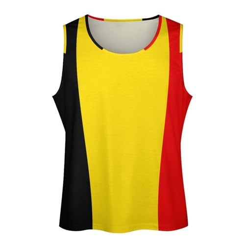 Mens Vest Top Sleeveless T-Shirt Round Neck Belgium Flag Printed Tank Top Summer Sports Beach Holiday Shirts Casual Loose Lightweight Gym Vests, M
