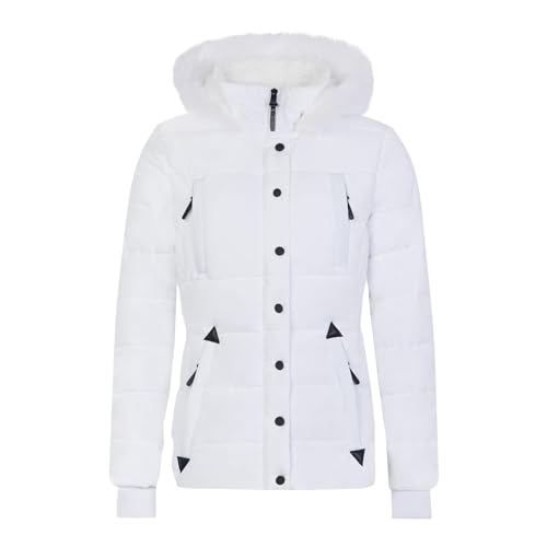 Spindle Womens Hooded Short Fur Trimmed Parka Quilted Puffer Coat |4 Zip Pockets| Sherpa Borg Lining| Ladies Short Coat White - Henrietta 10