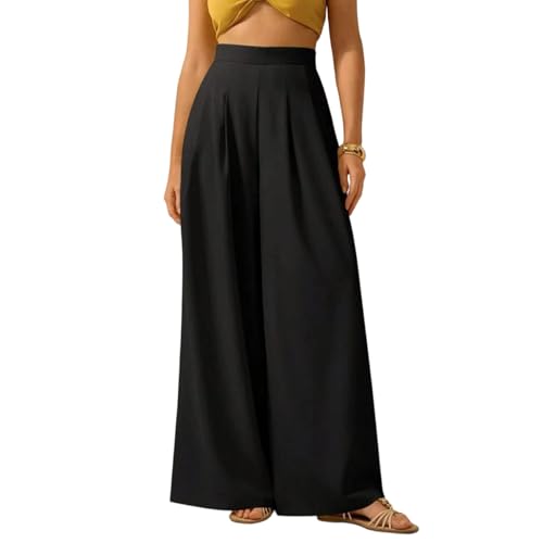 Women's Casual Comfy High Waist Straight Pant 2026 Fashion Baggy Trousers Wide Leg Lightweight Pants with Pocketes Black