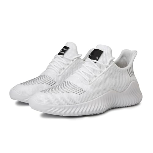 KtEli Men's Walking Shoes Non Slip Running Tennis Shoes Breathable Lightweight Air Cushion Sneakers for Tennis Gym Jogging，Men's Running Shoe,Men's Barefoot Athletic Shoes (Color : White, Size : 44)