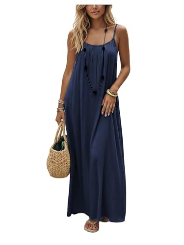 Image of SHENHE Women's Open Back Spaghetti Strap Beach Maxi Dress Loose Flowy Vacation Sundress