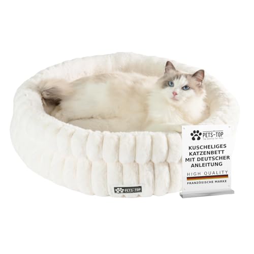 One PETS-TOP Katzenbett Flauschig – Katzenkissen Rund Weich – Cat Bed Waschbar – Schlafplatz für Katze & Kleine Hunde – rutschfest (Weiß,...