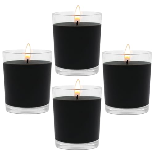 Image of Unscented Black Votive Candles in Glass, 2 Inch Natural Soy Wax Scentless Candles for Halloween Wedding Party Home Holidays Relaxation Spa, 12-15 Hour Burning Time, 4 Packs