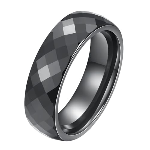 Image of PAMTIER Unisex Ceramic 6mm Multi-Faceted Rhombic Cut Classic Plain Ring | Comfort Fit, Dainty Engagement Wedding Band
