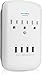 Bestten Multi Outlet Wall Mount Adapter Surge Protector with 4 USB Charging Ports(4.2Amps Total), 3 AC Outlet Extenders and 2 Slide Out Phone Holders, 1 USB Cable Included, ETL Certified, White