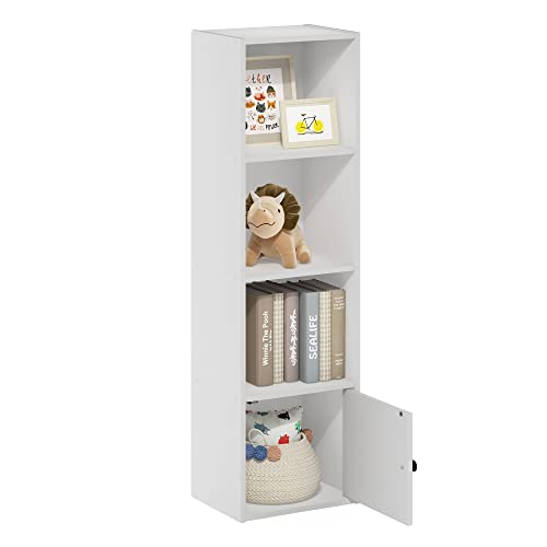 Image of Furinno Luder Shelf Bookcase with 1 Door Storage Cabinet, White