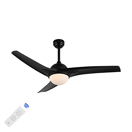 JONATHAN Y 52" Black 1-Light Modern Propeller LED Ceiling Fan with Remote and App, 6-Speed Industrial Iron Ceiling Fan, 3-Color Temp for Living Room, Frosted Glass Shade JYL9717A