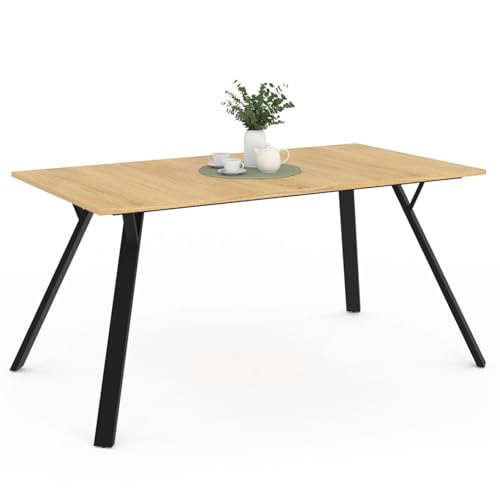 IDMarket YSEULT - Mesa de comedor rectangular para 8 personas, madera y negro, diseño industrial, 160 cm