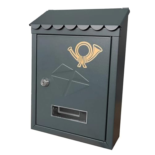 Cassetta postale for montaggio a parete Decorazioni in metallo Porta d'ingresso Esterna Lettera decorativa Riviste Posta con serratura Portico Drop Box 21,5x7x30 cm Cassetta Postale a Muro(Grey)