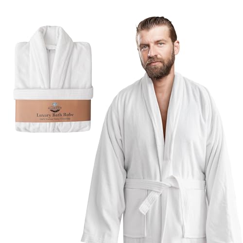 Velour Robes - Luxury Hotel BathRobe 100% Cotton Quality with Side Pockets & Waist-Tie Belt One Size Men & Women Spa Robe White (US, Alpha, One Size, Regular, Regular, White)
