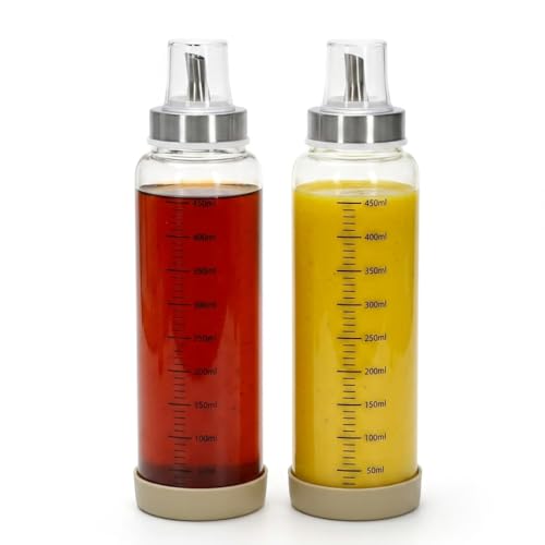 Punorric 2-Pack Salad Dressing Shaker with lid - 500ml Borosilicate Glass Sauce Bottle Oils Vinegars & Salad Dressings Container Condiment Bottle for marinades Honey Syrup