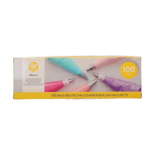 Wilton 100 mangas pasteleras desechables para todas las boquillas, bolsas decorativas de plástico flexible, 40 cm