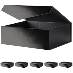 JINGUAN Magnetic Closure Gift Boxes with Lids for Presents Black | Groomsman Proposal Box, Rectangle Present Box, Glossy Black, 6 Pack, 13.5x9x4.1 Inches