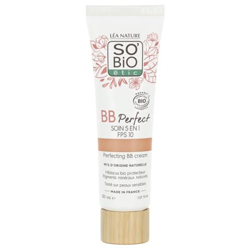 LÉA NATURE SO BiO étic| BB Crème 5 en 1 certifiée Bio - Perfect | Clair | Hydrate – Unifie – Lisse – Révèle l’éclat – Protège la peau | Hydrolat d'hibiscus bio | SPF 10 | Vegan | Made in France|30 ml