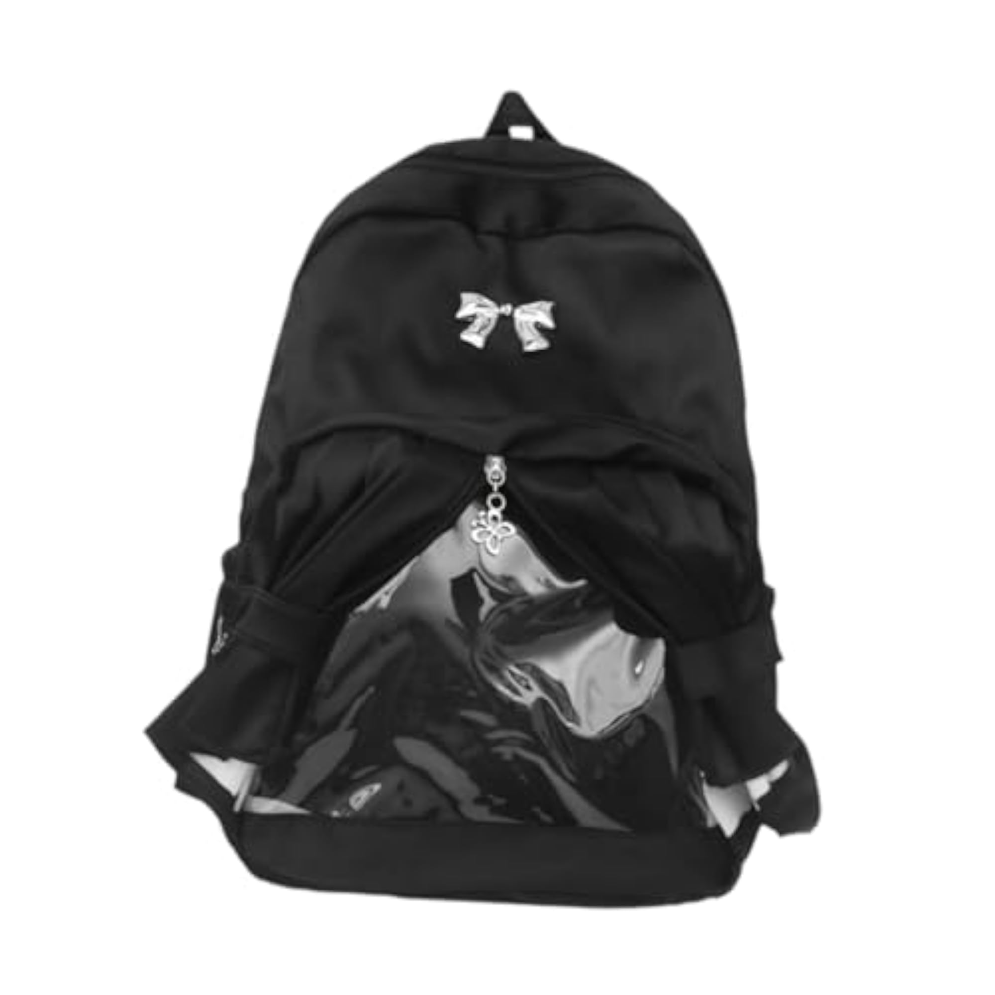 Fashion Backpack Transparent Front Pocket Daypack for Camping Party Shopping Black
