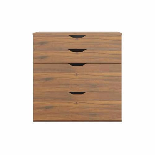 Image of VIKI Dresser with 4 Drawers, Chest of 4 Drawers,Clothes Storage, Organizer Unit for Bedroom, Hallway, Entryway,Easy Pull Drawers, (Brussel Walnut - 44D x 80W x 80H) | 1 Year Warranty