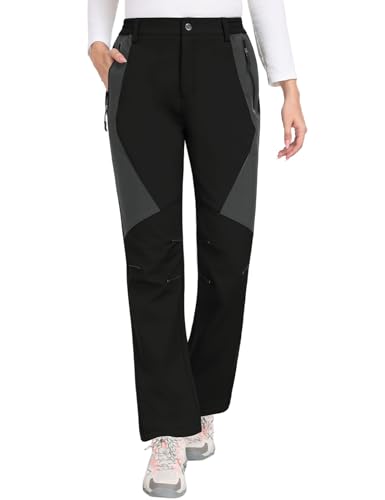 heekpek Pantalon Trekking Mujer Invierno Impermeables Pantalones Ski Pantalones Nieve Termicos Polar Forrado Aire Libre Pantalon para Senderismo Montaña Esqui, Negro, L