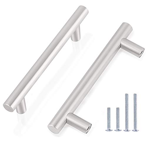 Gobrico 5 Pack Cabinet Handles 3-3/4 Inch Hole Centers, T Bar Brushed Nickel Cabinet Knobs, Stainless Steel Drawer Pulls Dress Knobs