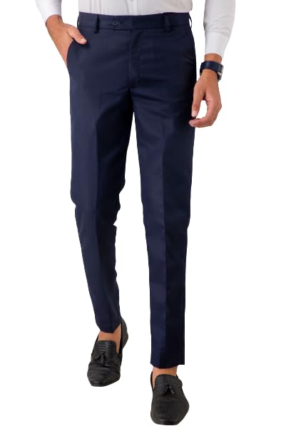 Men Regular Fit Navy Blue Cotton Blend Trousers-image-35