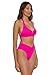 Becca Color Code - Women's High Waisted Shirred Bikini Bottom, Cheeky Coverage, Swimwear Separates for Women, Azalea, Large