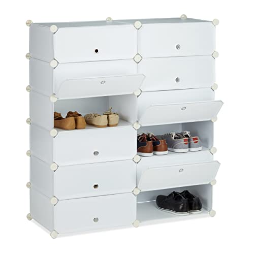 Relaxdays 10021979_49 Meuble Chaussures Fermé Rangement 12 Casiers Plastique Chaussures Modulable DIY Hxlxp: 108x94x37 cm, Plastique, Blanc, 37 x 94 x 108 cm