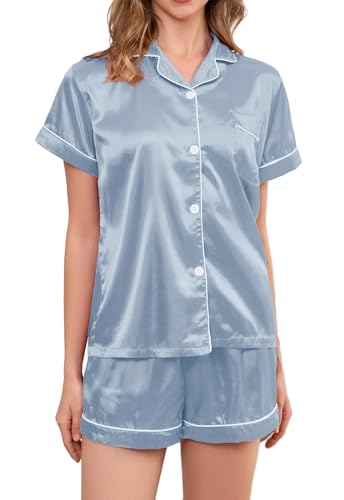 Image of Brezzistaxs Satin Pajamas Set For Women, Classic Fit Soft | Silky Pjs For Women, Ultra Soft Feel, Relaxed Fit, Well-Loved Classic