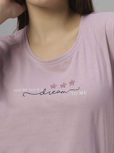 Image of DZZO Women's Cotton Printed Night Suit Set of T-Shirt & Pyjama, Night wear Dress, Relaxed wear for Women /Girls