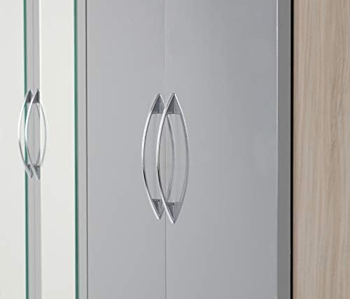 Seconique Nevada 6 Door 2 Drawer Mirrored Wardrobe, Engineered Wood, Grey Gloss/Light Oak Effect Veneer, W 2300mm x D 520mm x H 1825mm