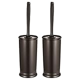 Toilet Bowl Brush Holder Set: 2 Pack Modern Deep Cleaning Bathroom Toilet Scrubber with Caddy for rv - Rim Decorative Accessories Cleaner Brushes for Toilet - Bronze