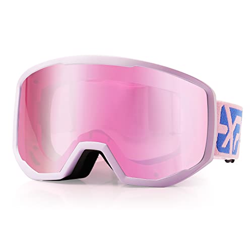 EXP VISION Skibrille für Damen und Herren Snowboard Brille Schneebrille OTG 100% UV-Schutz Skibrille für brillenträger Anti-Nebel Snowboard Brille Ski Goggles (Lila)