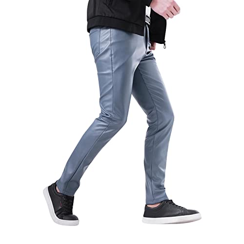 Pantalones de cuero slim fit para hombre de corte recto estilo motero y rock