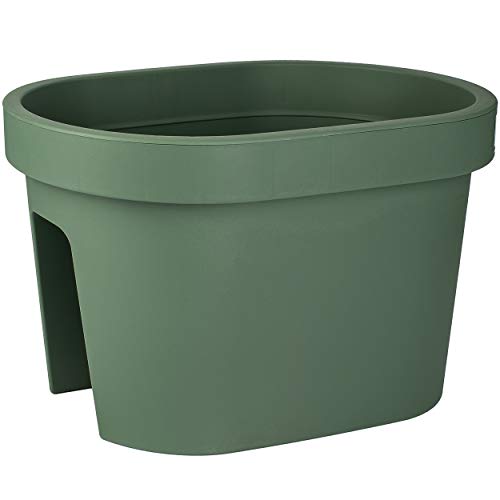 alles-meine.de GmbH Blumentopf - Modell & Farbwahl - Geländer Blumenkasten - grün - dunkelgrün Oliv - LANG - oval - 40 cm - Blumentopf/Pflanzkübel/Pflanzschale - Geländerkast..